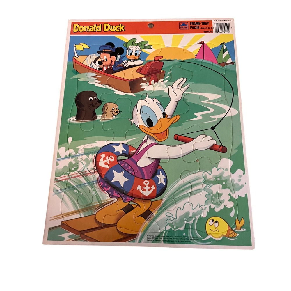 Vintage Disney‎ Donald Duck Mickey Mouse Frame-Tray Puzzle Golden 4550C-6 1980s